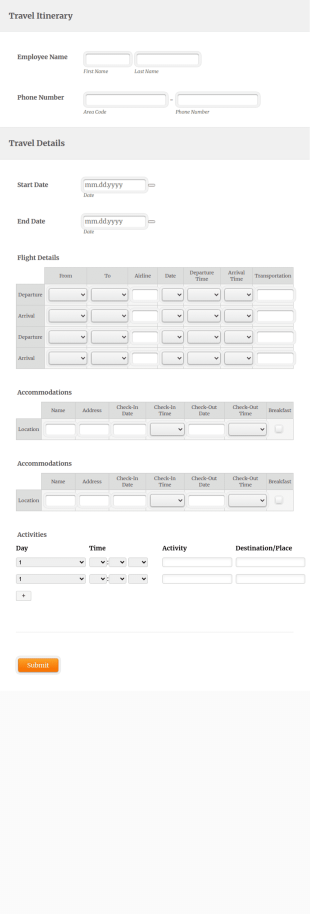 Travel Itinerary Form Template