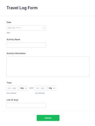 Travel Log Form Template