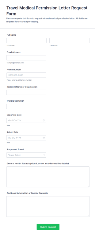 Travel Medical Permission Letter Request Form Template