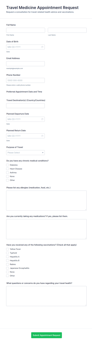 Travel Medicine Appointment Request Form Template