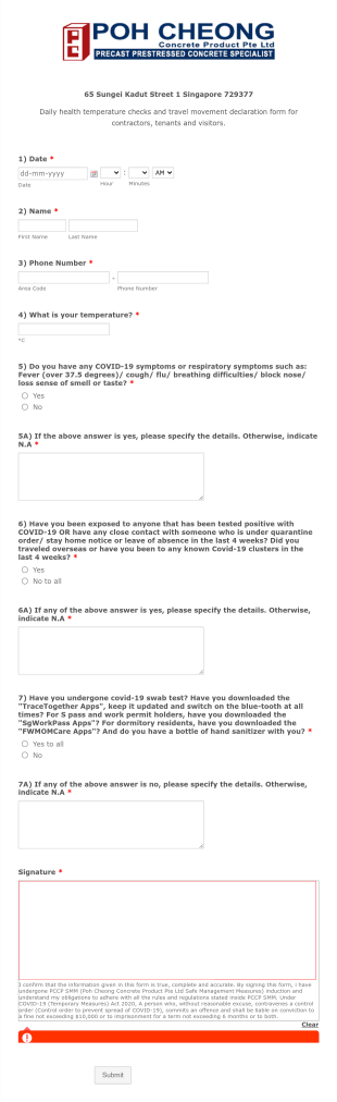 Travel Movement Declaration Form Template