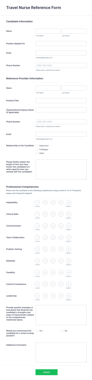 Travel Nurse Reference Form Template