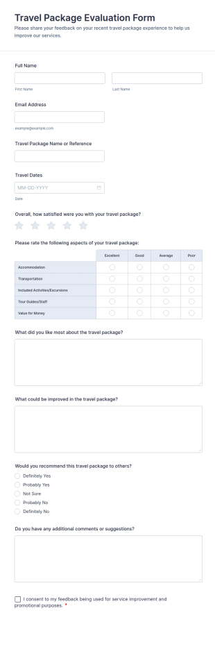 Travel Package Evaluation Form Template