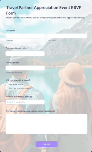 Travel Partner Appreciation Event RSVP Form Template