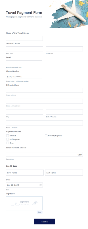 Travel Payment Form Template