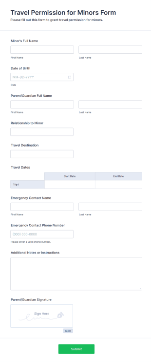 Travel Permission For Minors Form Template