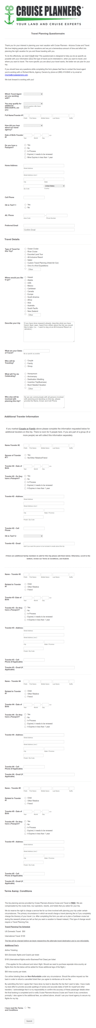 Travel Planning Form Template