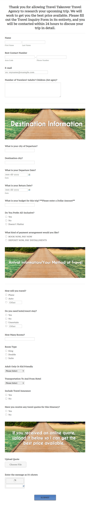 Travel Quote Form Template