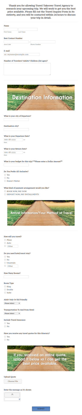 Travel Quote Form Template