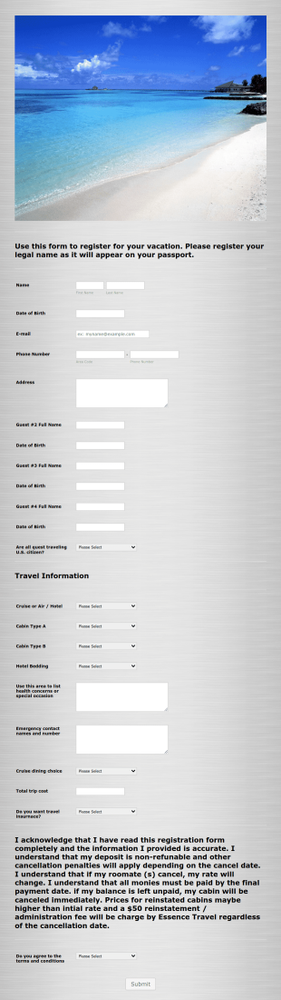 Travel Registration Form Template