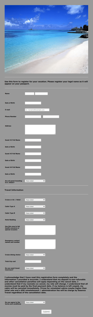 Travel Registration Form Template