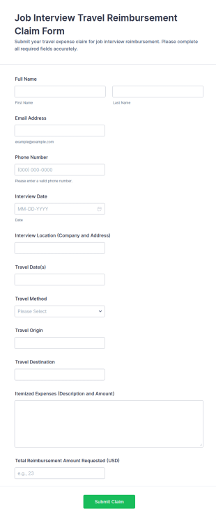 Travel Reimbursement Claim Form Template