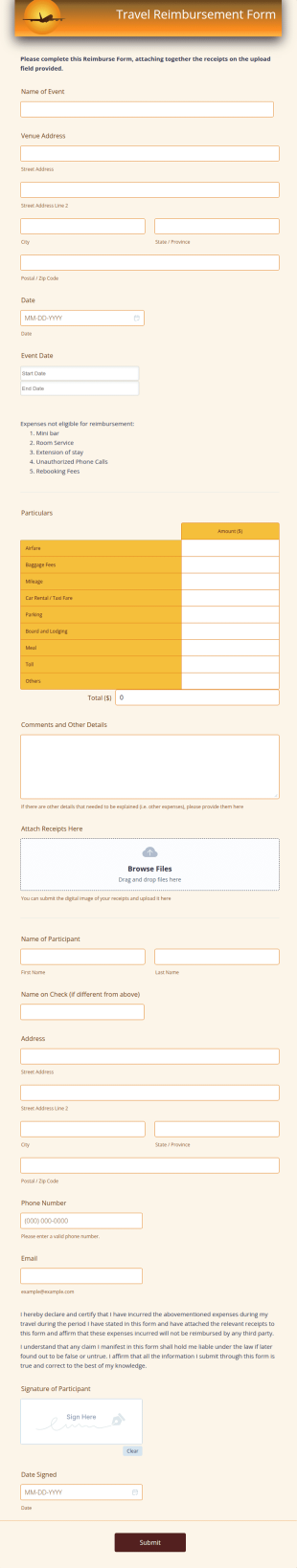 Travel Reimbursement Form Template