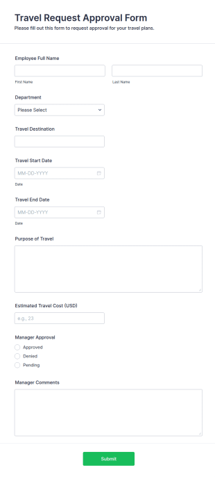 Travel Request Approval Form Template