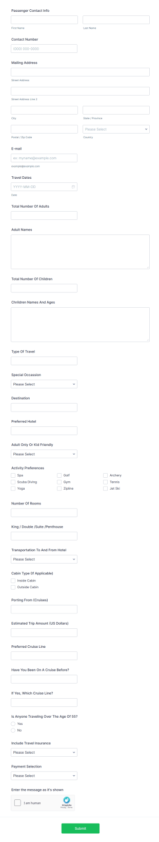 Travel Request Booking Form Template