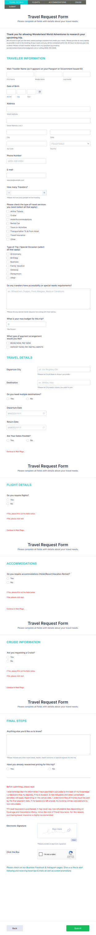 Travel Planning Inquiry Form Template