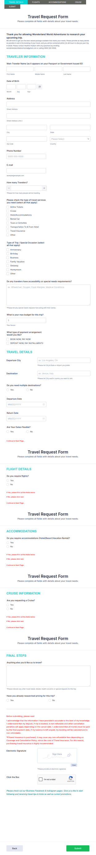 Travel Planning Inquiry Form Template