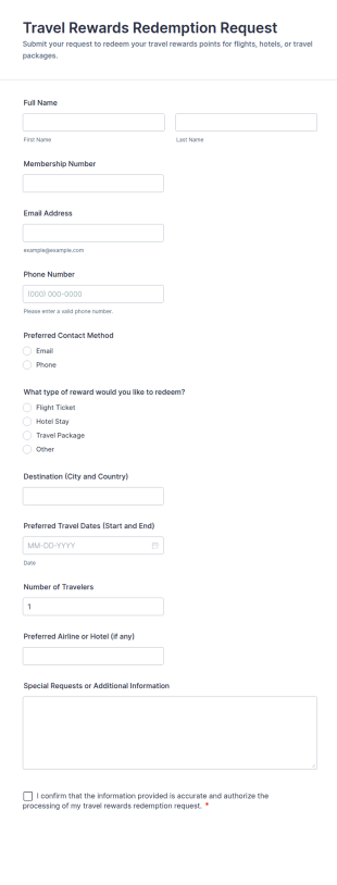 Travel Rewards Redemption Request Form Template