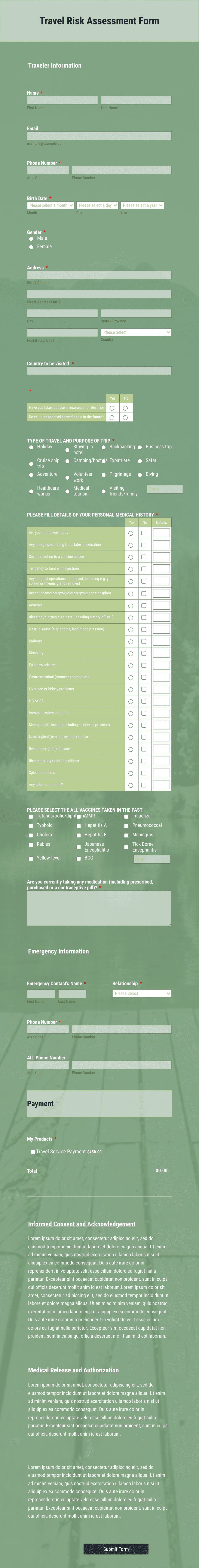 Travel Risk Assessment Form Template | Jotform