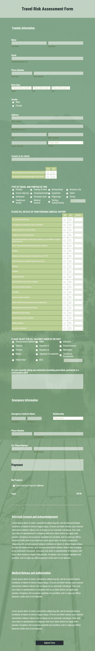 Travel Risk Assessment Form Template