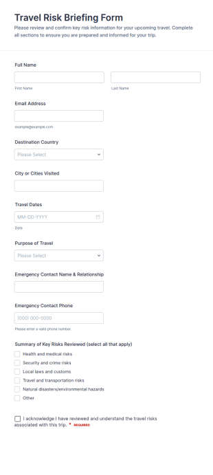 Travel Risk Briefing Form Template