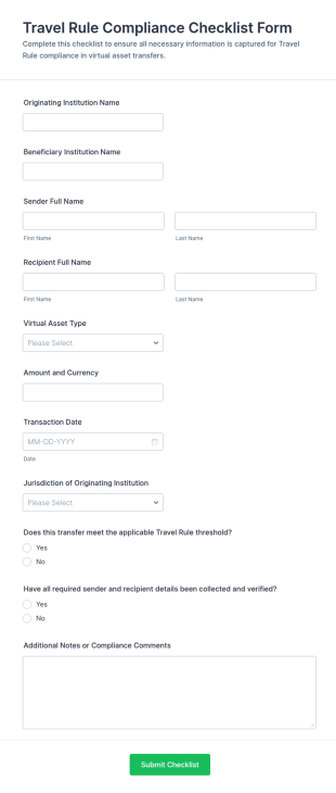 Travel Rule Compliance Checklist Form Template