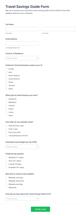 Travel Savings Guide Opt In Form Template