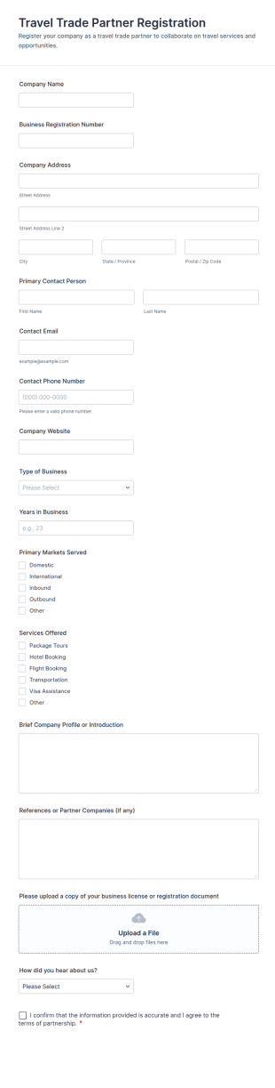 Travel Trade Partner Registration Form Template