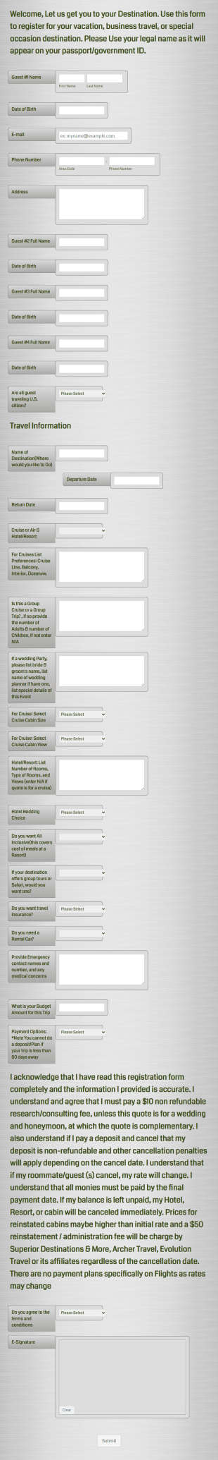 Travel Vacation Form Template