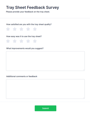 Tray Sheet Feedback Survey Form Template
