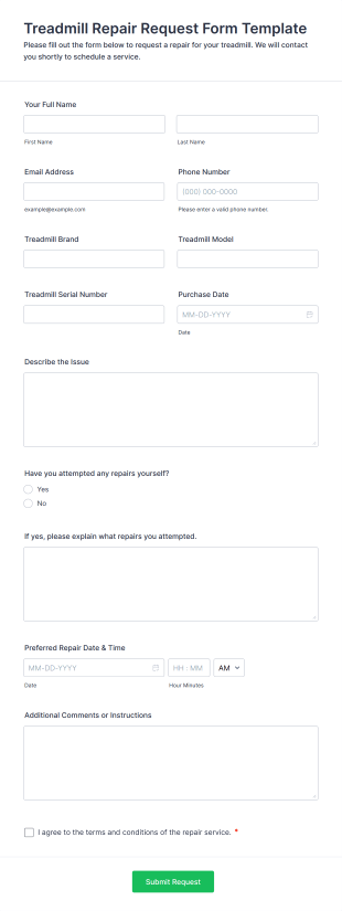 Treadmill Repair Form Template