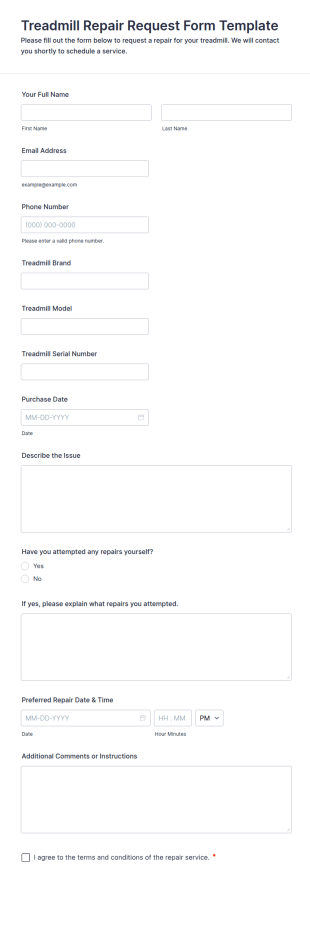 Treadmill Repair Form Template