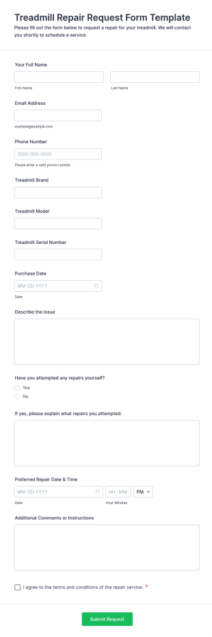 Treadmill Repair Form Template
