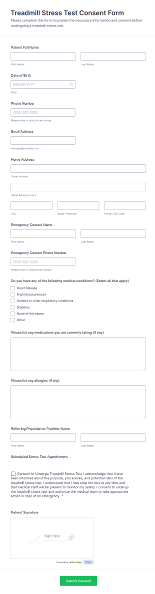 Treadmill Stress Test Consent Form Template