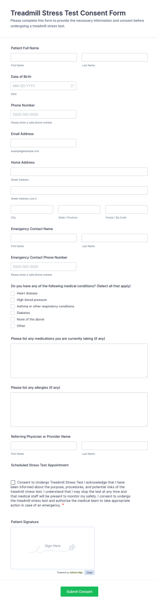 Treadmill Stress Test Consent Form Template