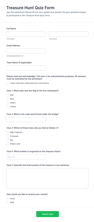 Treasure Hunt Quiz Form Template