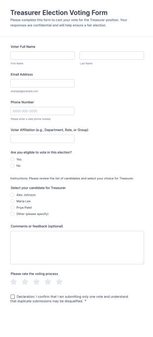 Treasurer Election Voting Form Template