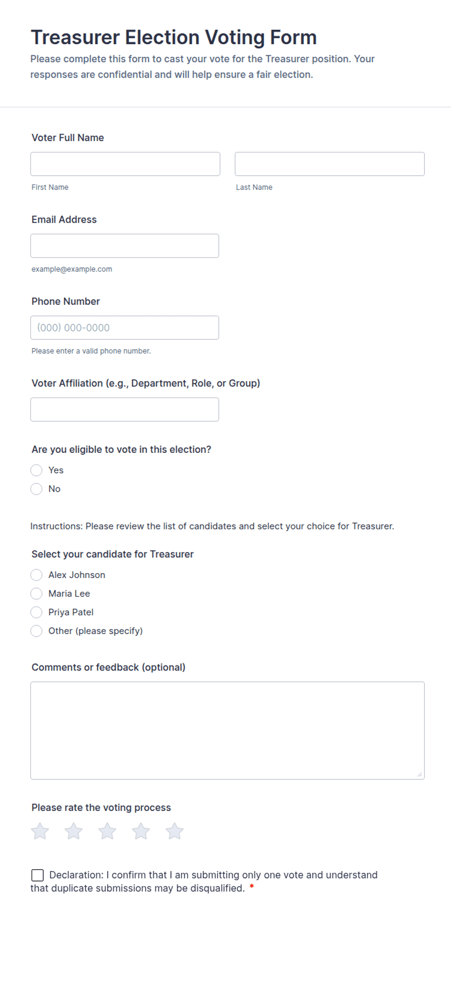 Voting Form Excel Treasurer Election Voting Form Template | Jotform