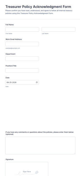 Treasurer Policy Acknowledgment Form Template