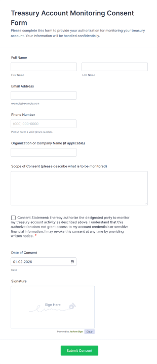 Treasury Account Monitoring Consent Form Template