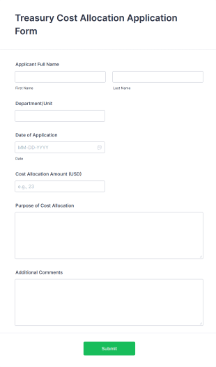 Treasury Cost Allocation Application Form Template