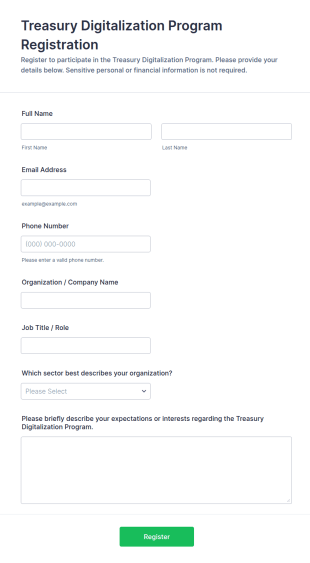 Treasury Digitalization Program Registration Form Template