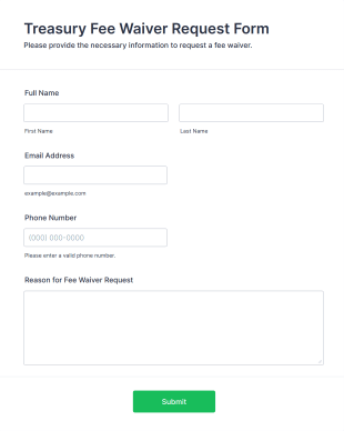 Treasury Fee Waiver Request Form Form Template