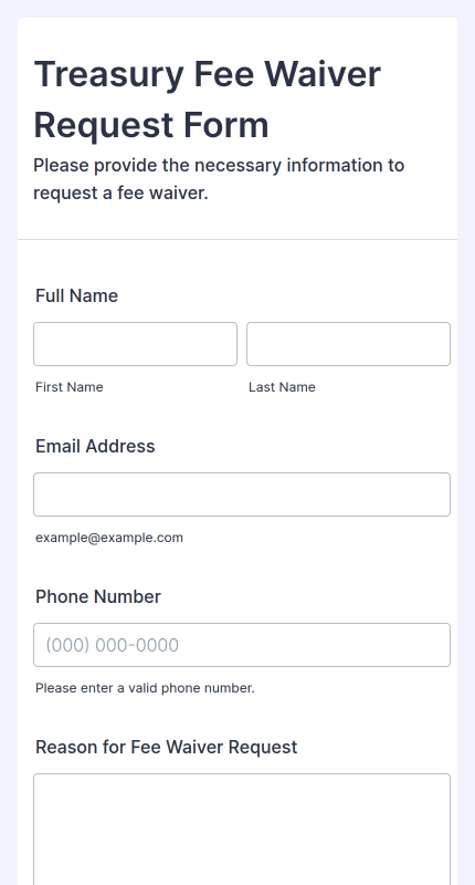 Treasury Fee Waiver Request Form