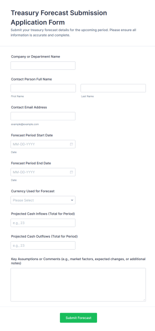 Treasury Forecast Submission Application Form Template