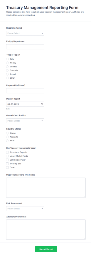 Treasury Management Reporting Form Template