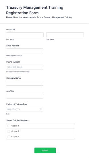 Treasury Management Training Registration Form Template