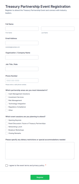 Treasury Partnership Event Registration Form Template