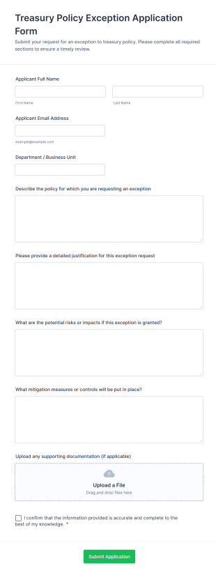 Treasury Policy Exception Application Form Template