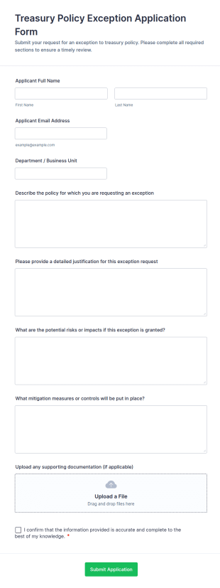 Treasury Policy Exception Application Form Template